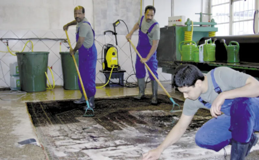 Bio-Teppichreiniger bei der Arbeit in der Werkstatt