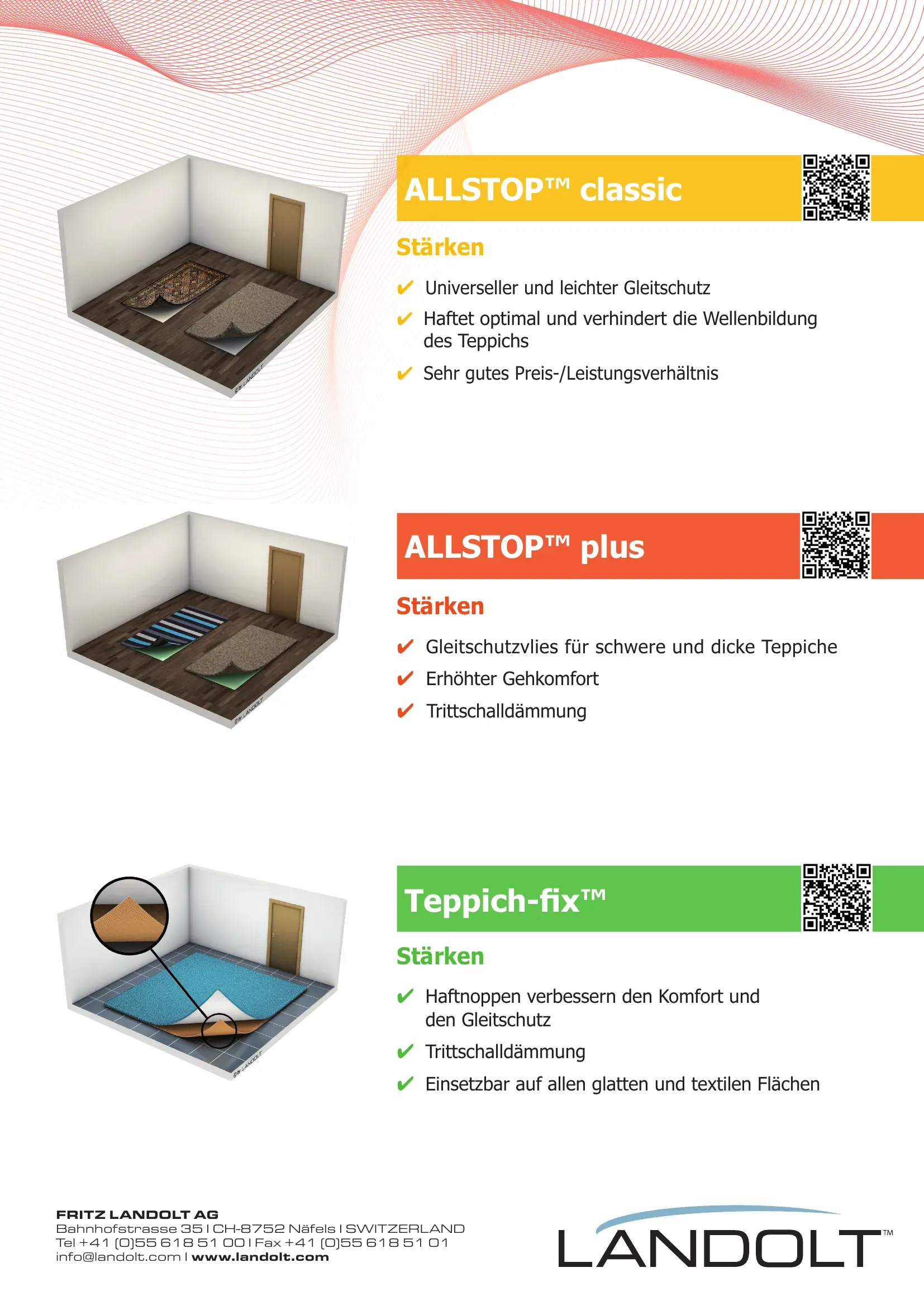 LANDOLT Produktdetails – Stärken von Allstop classic, Allstop plus und Teppich-fix Teppichgleitschutz